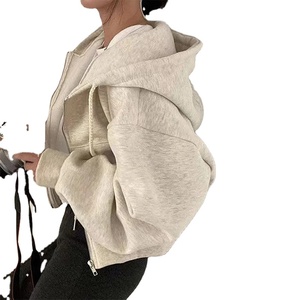 2025สเวตเชิ้ตมีฮู้ดซับในผ้าฟลีซสีกรมท่าสำหรับผู้หญิงเสื้อสเวตเตอร์มีซิปรูดทรงครอปให้ความอบอุ่นพิมพ์ลายฤดูใบไม้ผลิใบไม้ร่วง - Product Image 2