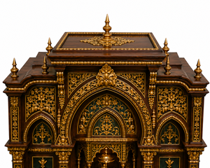 Templo de Madera de Lujo Estilo Haveli con Santuario de Radha Krishna, Mandir de Pooja de Radha Krishna Dorado, Mandir de Pooja de Madera Tallado a Mano, EE. UU. - Product Image 6