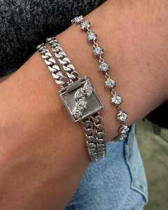 Mixed Shape Linked Double Row Cuban <b>Bracelet</b> For Women Round Pear Marquise Lab Grown Diamond Custom 14K 18K Solid Gold Wholesale - Product Image 5