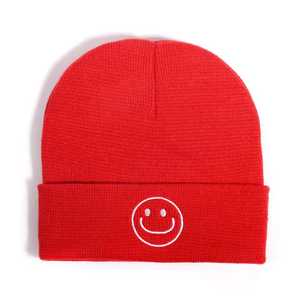 หมวกบีนนี่แบบยูนิเซ็กซ์ สีพื้น หมวกฤดูหนาว วัสดุอะคริลิก ลายปักยิ้ม สไตล์ลำลอง สำหรับผู้ใหญ่ - Product Image 4