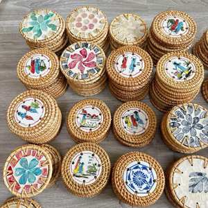 Rattan <b>coaster</b> With Inlay Mother of Pearl Made in Vietnam Wholesale Rattan <b>Coasters</b> Handwoven Good Price From Vietnam - Product Image 1