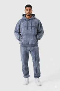 ชุดเซ็ตสเวตสูทผ้าฝ้ายพิมพ์ลายโลโก้แบบ DTG พร้อมซิปฮู้ดดี้ พิมพ์ลายสกรีน สไตล์สตรีทแวร์ ล้างสีแบบแอซิดวอช ชุดวอร์มสำหรับฤดูหนาว ผู้ชาย - Product Image 2