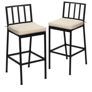 Lot de 2 chaises de bar à cadre en métal résistant aux intempéries, ensemble de tabourets de bar intérieurs et extérieurs avec coussin détachable - Product Image 6
