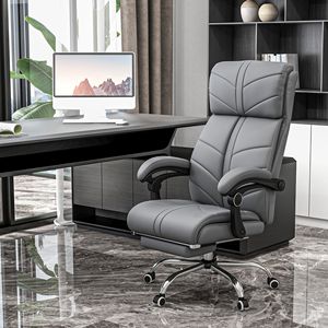 Sedia da Ufficio con Massaggio a Vibrazione a 4 Punti e Riscaldamento, in Pelle PU Grigia, Reclinabile e Regolabile in Altezza, Sedia Direzionale Tradizionale - Product Image 2