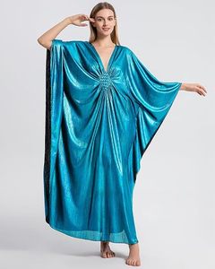 V Neck Blue Abaya <b>Dress</b> Long Sleeve <b>Loose</b> Fit Asymmetrical Hem Midi Length Polyester Women's Daily Wear Modest Style - Product Image 5