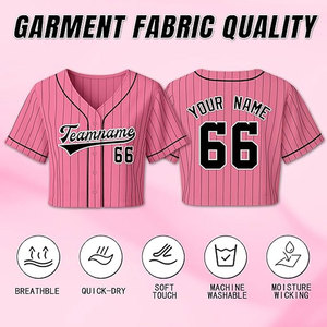 Women's Personalized Crop Baseball Jersey Custom Team Name Number Shirt for Softball Players <b>Coaches</b> and Supporters Pink Color - Product Image 2