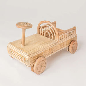 Trending Handmade Rattan Kid <b>Toy</b> Vintage Style Wicker Ride On <b>Car</b> <b>Model</b> Educational Play Wooden Wheels For Infants - Product Image 3