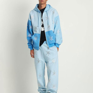 Conjunto deportivo de hombre con pedrería, sudadera con capucha y pantalones, estilo casual, ropa de calle, transpirable. - Product Image 1