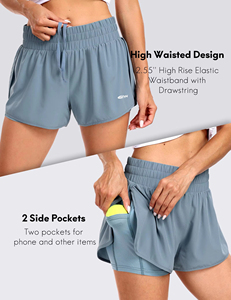 Women's <b>Elastic</b> Waist Asymmetrical Sport Shorts With Side Pocket Breathable Spandex Polyester Summer Fitness Wear Light Blue - Product Image 5
