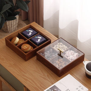 Boîte à collation en bois de qualité alimentaire, 5 compartiments, couvercle transparent, durable, résistante au four, organisateur de rangement pour noix, bonbons, fruits secs, cuisine, table - Product Image 3
