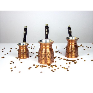 Juego de café turco Cezve de 3 piezas grabado, con mango incrustado de perlas, calentadores de café tradicionales - Product Image 1
