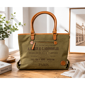 Waxed Canvas Shoulder <b>Bag</b> Leather Handle <b>Tote</b> Water Resistant Portable Handbag for Daily Commuting Vintage Style Canvas <b>Tote</b> <b>Bag</b> - Product Image 1
