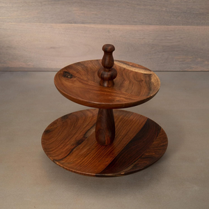 Acacia Wood <b>Cake</b> <b>Stand</b> Round 2 Tier Wood Server <b>Cake</b> <b>Stand</b> With Handle Manufacture Custom Wood Cupcake <b>Stand</b> - Product Image 3