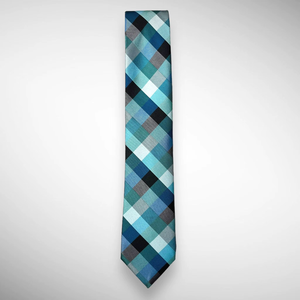 Corbata de Lujo a Cuadros Verde Azulado para Hombre |   Corbata de Negocios Formal de Primera Calidad, Tejida en Jacquard, Ecológica, 100% Poliéster, Accesorio para Bodas - Product Image 1