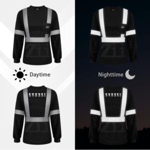 CLASS 1 Lime Green Hi-Vis Black Bottom Full-Zip FR Safety Sweatshirt LED <b>Flash</b> Reflective Long Sleeve Fleece Lining Waterproof - Product Image 4