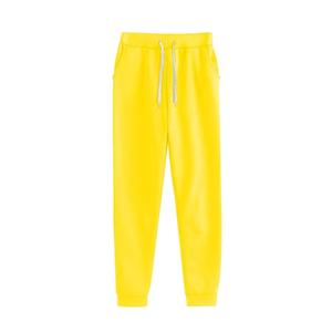 Survêtement décontracté unisexe jaune, couleur unie, taille élastique, poches latérales, pantalon en coton respirant, design 2-en-1 écologique pour l'automne - Product Image 2