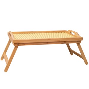 Foldable Laminated Bamboo <b>Bed</b> Serving Tray With Handles Woven Breakfast Desk <b>Laptop</b> <b>Table</b> Food Platter Wooden Servingboard - Product Image 1