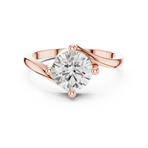 Anillo de Compromiso con Diamante Moissanite de Corte Redondo Color D - Anillo de Aniversario de Plata Chapada en Oro Rosa con Banda Curva Lisa - Product Image 1