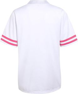 White Short Sleeve T-<b>Shirt</b> With Pink Stripes On Sleeves Polyester Material Lightweight Sports Wear - Product Image 2