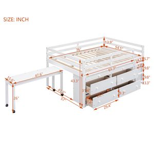 Letto a Soppalco in Legno Bianco con Scrivania Retrattile e 4 Cassetti, Mensole Laterali Portatili per Bambini - Product Image 5