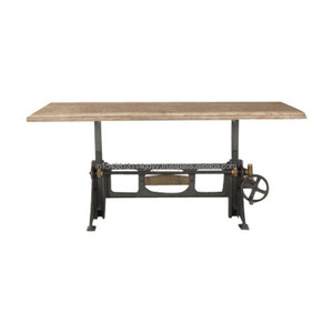 Table à manger moderne à manivelle réglable en fer et en bois de manguier brut pour la maison, hôtel et restaurant, meubles de maison, salle à manger - Product Image 2