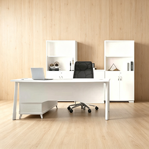 Escritorio Ejecutivo Moderno y Duradero, Muebles de Oficina de Melamina Blanca con Gabinete de Almacenamiento para Oficina en Casa y Uso Comercial - Product Image 2