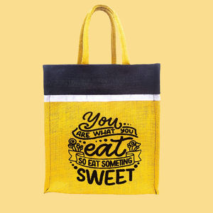 Sac fourre-tout en jute écologique imprimé avec message, réutilisable pour les courses, sac de plage, organisateur de rangement, sac de voyage décontracté - Product Image 3
