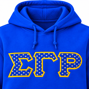 Sudadera con Capucha Azul Rey para Mujer, con Diseño de Corazón con Letras Griegas en Amarillo, Manga Larga - Product Image 5