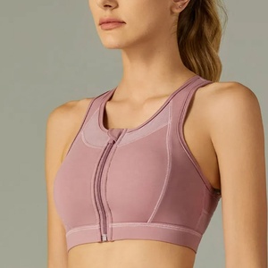 Soutien-gorge de sport à dos nageur en maille avec fermeture éclair, rembourrage intégré, maintien élevé, bonnets moulés non amovibles, design ergonomique - Product Image 4