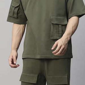 Ensemble T-shirt et short décontracté d'été pour homme en coton respirant, motif uni brodé, grande taille, avec caractéristiques thermiques, 100 % coton - Product Image 2