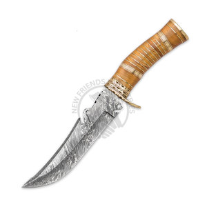 Nueva Edición Cuchillo de Caza de Hoja Fija Afilada de Acero de Damasco Hecho a Mano con Mango de Madera y Funda, Cuchillo de Supervivencia, Cuchillo Bowie para Camping - Product Image 1