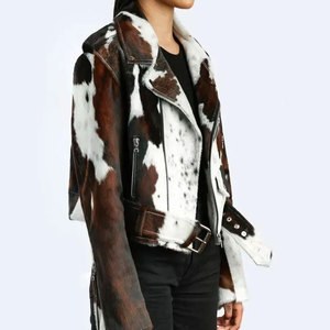 Chaqueta de Motociclista Reversible para Mujer, Forro de Piel, Estampado Animal, Manga Larga, Estilo Motero, Cierre de Cremallera - Product Image 3