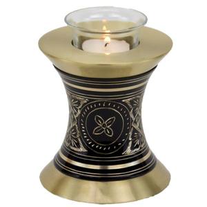 Urna Funeraria de Metal Azul y Latón Negro con Luz LED para Guardar Cenizas, Estilo Moderno - Product Image 6