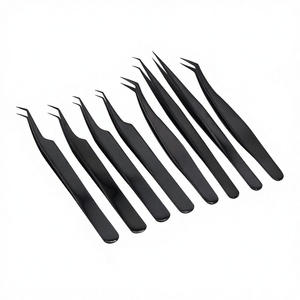 Pinzas de extensión de pestañas multifuncionales profesionales, punta de fibra texturizada de Plasma negro superventas, hecha de Metal de acero - Product Image 1
