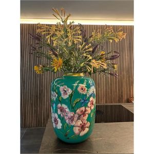 Florero Decorativo de Metal con Borde Dorado de Lujo, Florero Redondo Blanco para Mesa, Centro de Mesa Moderno para Decoración de Bodas y Hogar - Product Image 2