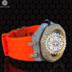 Charm Jewells Men's Stainless Steel Irregular Watch With Diamond Bezel Sapphire Crystal <b>Chronograph</b> Luxury Fashion Orange - Product Image 4