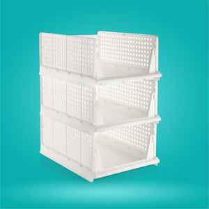 Organisateur de rangement coulissant pliant en plastique moderne de qualité supérieure à 3 étagères, empilable, autoportant, pour salon, durable et peu encombrant - Product Image 1