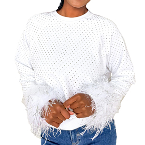 Wholesale Custom Women's Oversized Polyester/Cotton Heavyweight Sweatshirt Lined Rhinestone Design Hot Selling Winter Front - Product Image 5