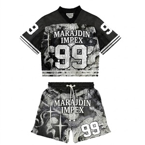 Custom Sublimation Mesh American Football Jersey <b>Crop</b> <b>Top</b> Shorts Set Casual Lightweight Streetwear Men Women Short Sleeve - Product Image 1