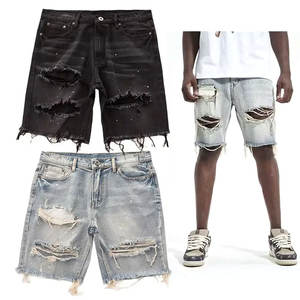 โซนแห่งความรุ่งโรจน์ |   กางเกงยีนส์ขาสั้นผู้ชายสไตล์เดนิมขาดๆ แบบตรง ความยาวระดับเข่า ลุคขาดๆ แบบวินเทจ สำหรับฤดูร้อน แฟชั่นลำลอง - Product Image 1