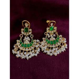 Sangeetha Jewellers Plata 92,5 Kundan Pendientes - Product Image 1