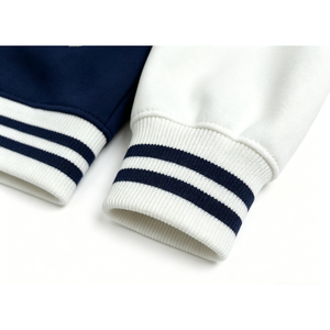 Navy <b>White</b> <b>Men's</b> Varsity <b>Jacket</b> High Street Style Regular Fit Stand Collar Zipper Closure Solid Color Winter Wear - Product Image 2