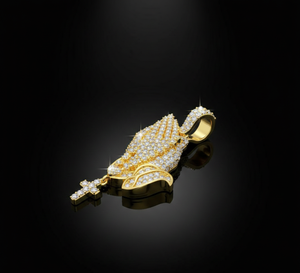 Iced Out 10K 14K Gold Statement Jewelry Moissanite Praying Hands <b>Cross</b> Pendant Hip Hop Custom <b>Charm</b> Available in Silver Gold - Product Image 4