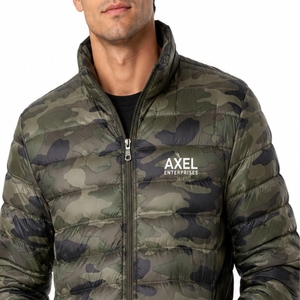 <b>Men</b> Camouflage Puffer <b>Jacket</b> Green Camo Print Quilted Padded Design Warm Outdoor Style Full Zip Closure Modern <b>Utility</b> Look - Product Image 6