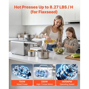 Presse à huile 750W 8,27 LBS/H, extracteur d'huile électrique automatique pour usage domestique et commercial, 122F 220V - Product Image 4