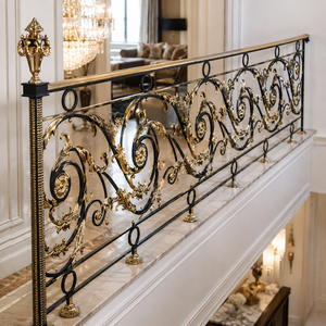 Luxury Black Gold Wrought Iron Stair <b>Railing</b> Ornate Balcony Balustrade Decorative Metal Handrail for Villa Hotel Interior - Product Image 2