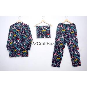 Conjunto de Pijama para Mujer, Hecho a Mano, 100% Algodón, Estampado Floral Digital, Cintura Elástica, Mangas Largas, Transpirable, de Secado Rápido - Product Image 6