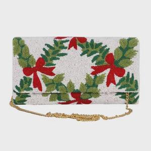 Nouveau sac de soirée pour femme, pochette à bandoulière perlée, motif nœud de Noël, pour mariage et fête, chic et tendance - Product Image 2