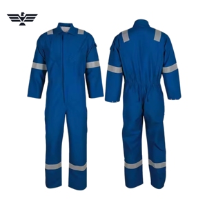 Combinaison de travail industrielle FR en coton ripstop haute visibilité, personnalisée, bleue, pour hommes, confortable - Product Image 1