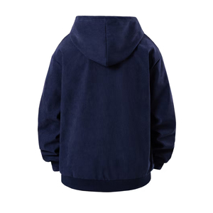 Sudadera con capucha de pana para hombre, con cremallera de un cuarto, oversize, color liso, informal, de otoño, manga larga, con diseño de bolsillos - Product Image 2
